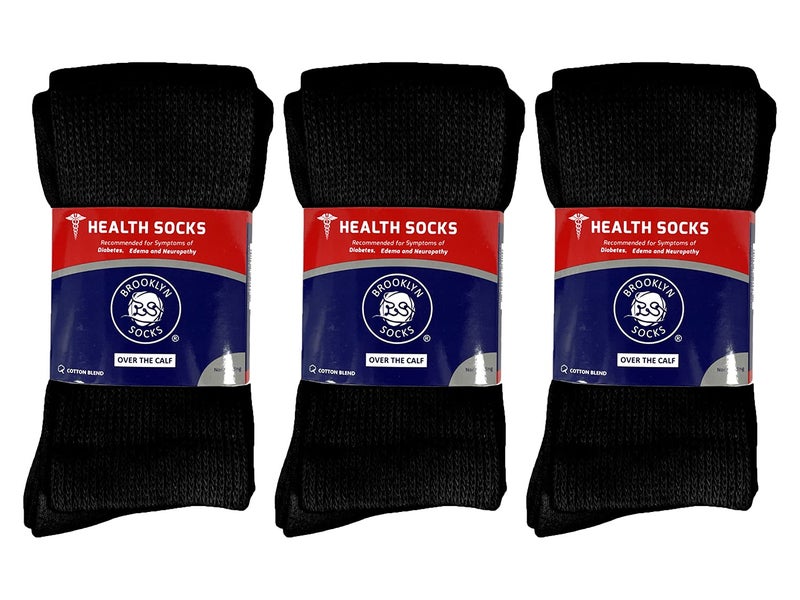 Brooklyn Socks 6 Pairs of Diabetic Over The Calf - Knee High Cotton Socks (Black - 6 Pairs, Fit Men's Shoe Size 10-12) - Image 4